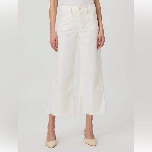 VEUC Paige Anessa High Waist Crop Wide Leg Jeans Tonal Ecru Size 25 - Picture 7 of 8